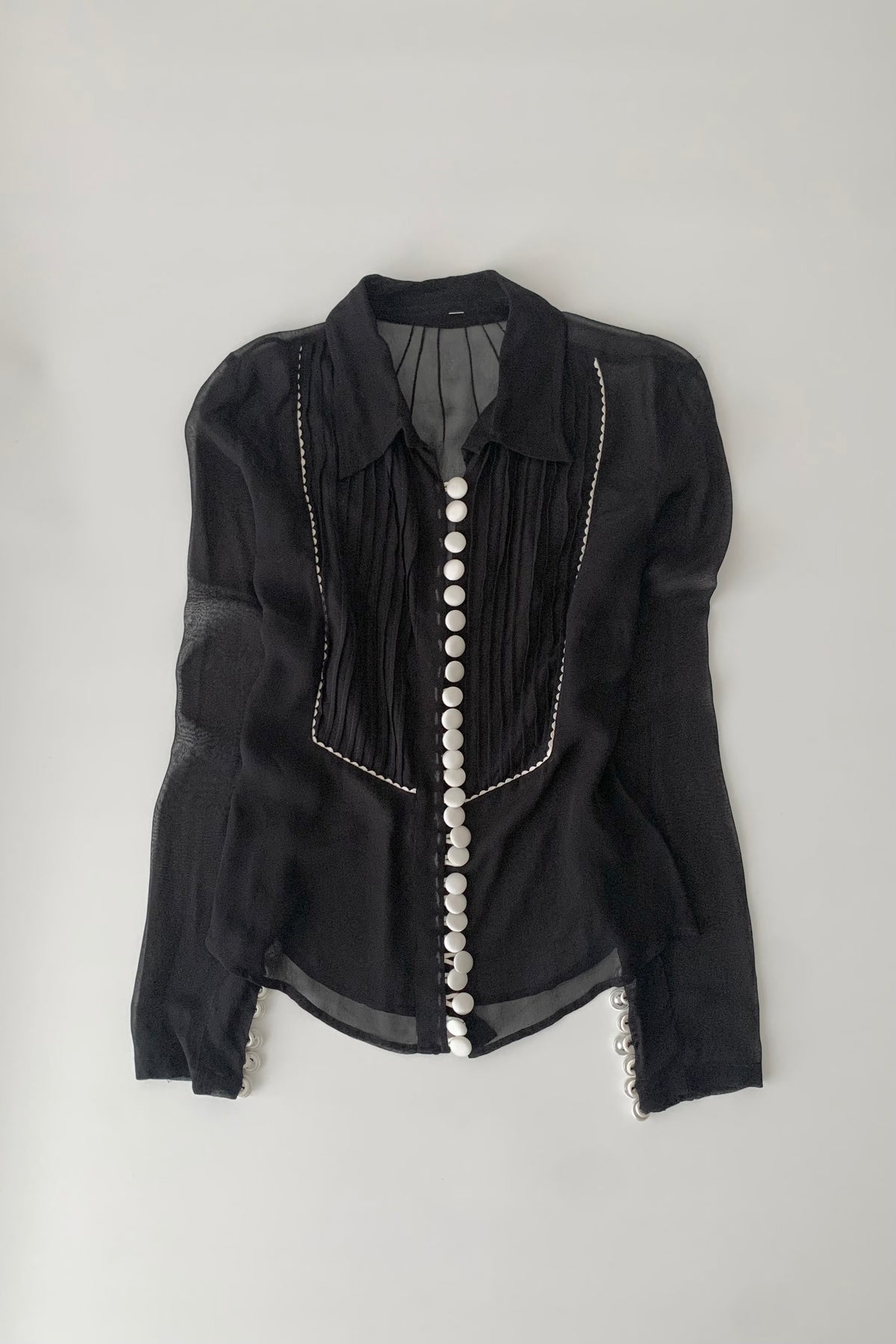 black sheer white buttons shirt