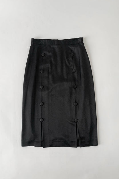 black satin double buttons skirt