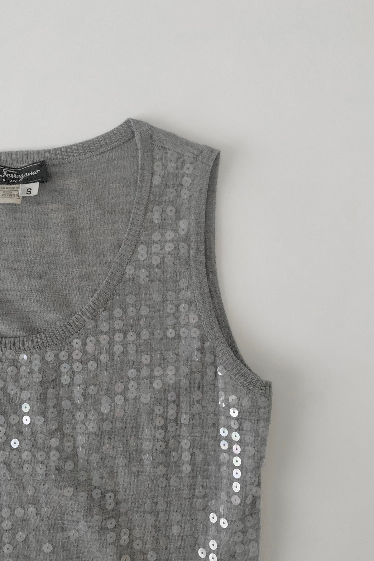 Salvatore Ferragamo gray sequins knit vest
