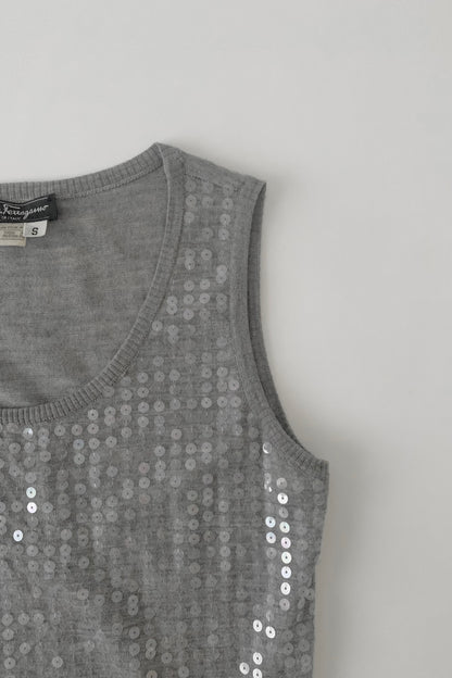 Salvatore Ferragamo gray sequins knit vest