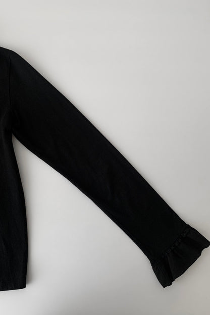 black frill buttons cotton cardigan