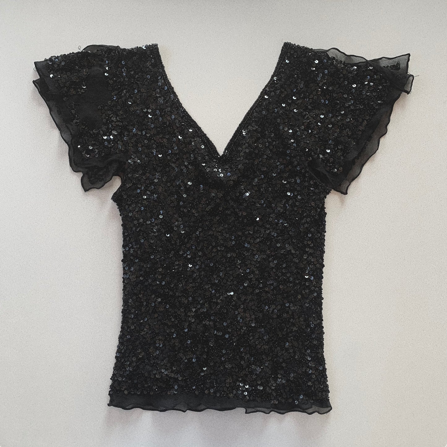 black sequins silk organzy tops