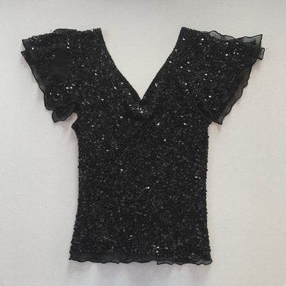 black sequins silk organzy tops