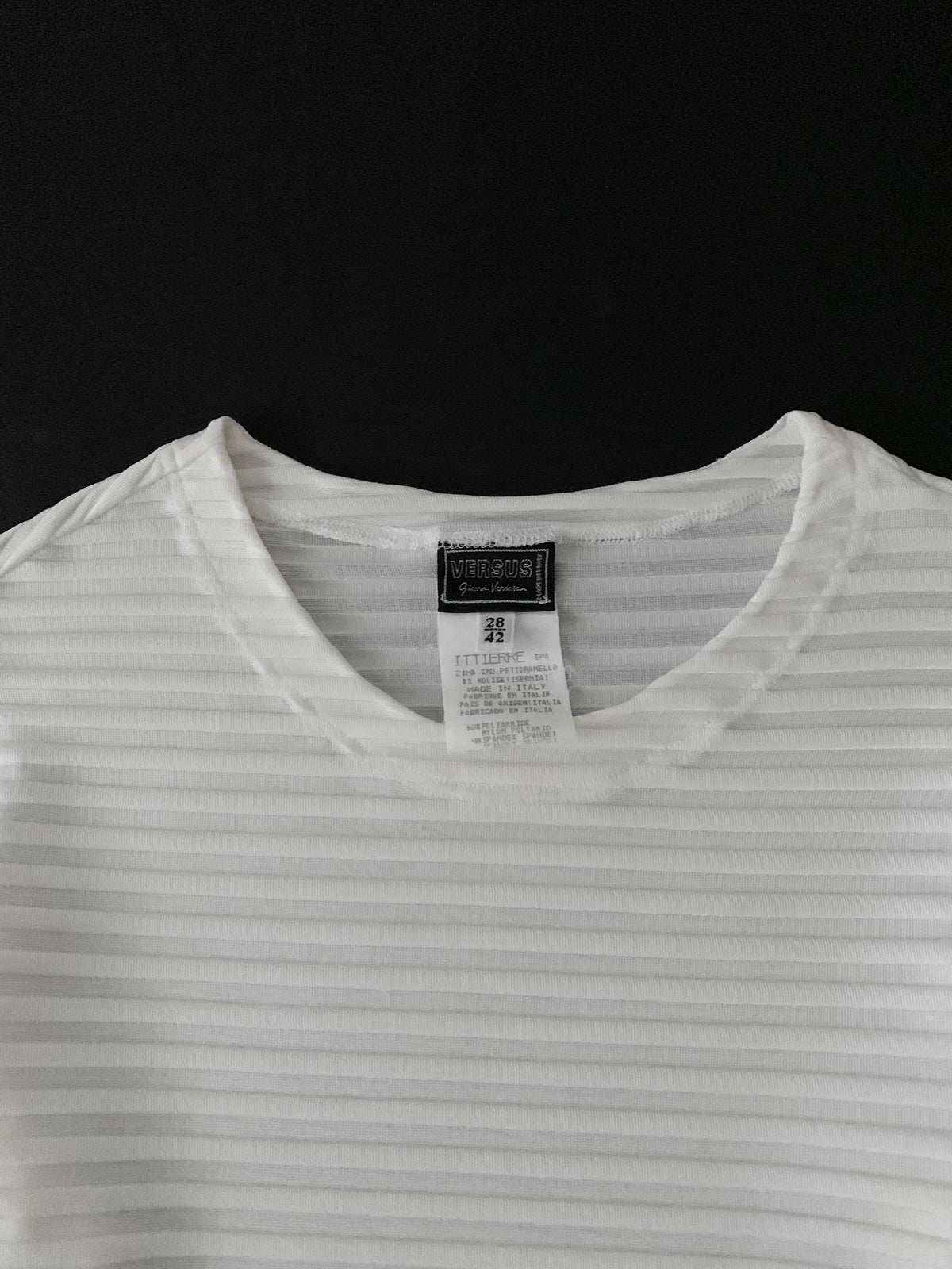 Italy ivory sheer stripe tops