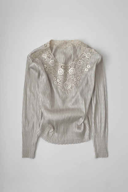 light beige pleats lace tops