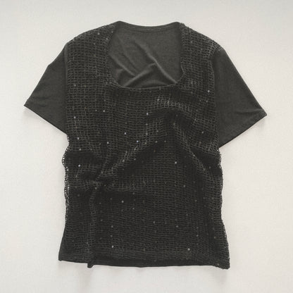 black mesh&sequins tops
