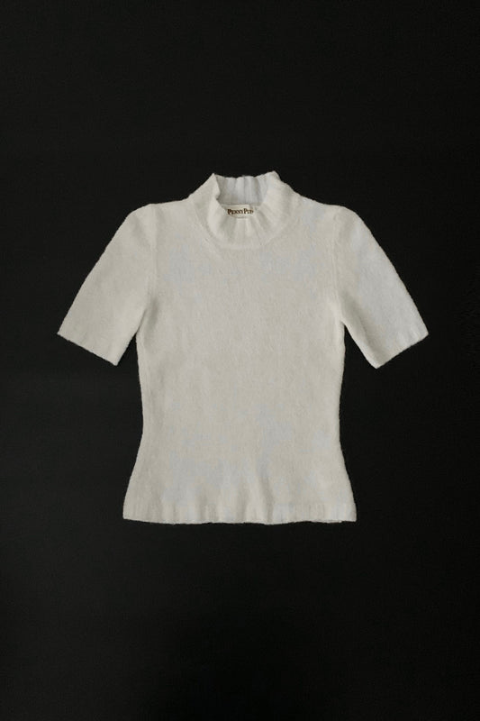 Italy ivory knit short sleeve tops