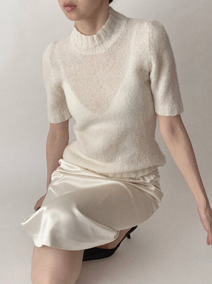 Italy ivory knit short sleeve tops