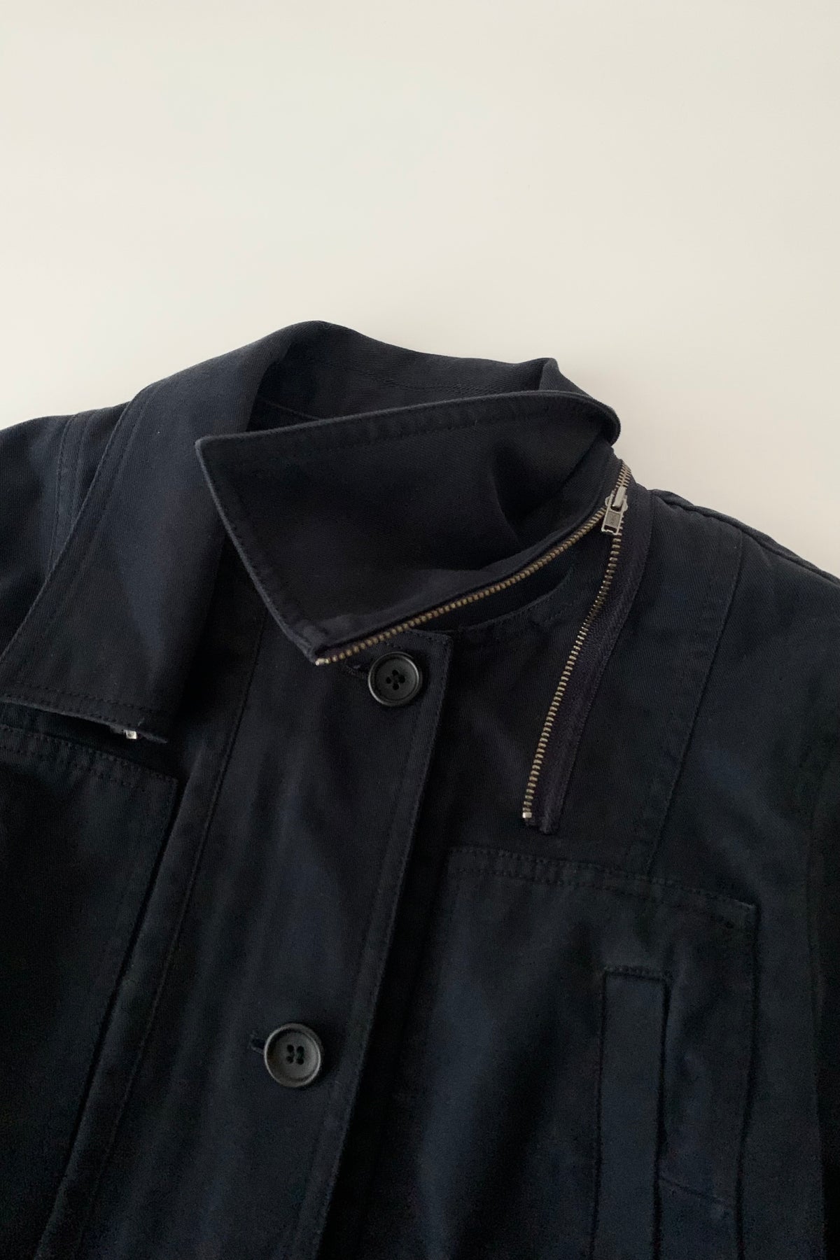 dark navy 2 way collar cotton jacket