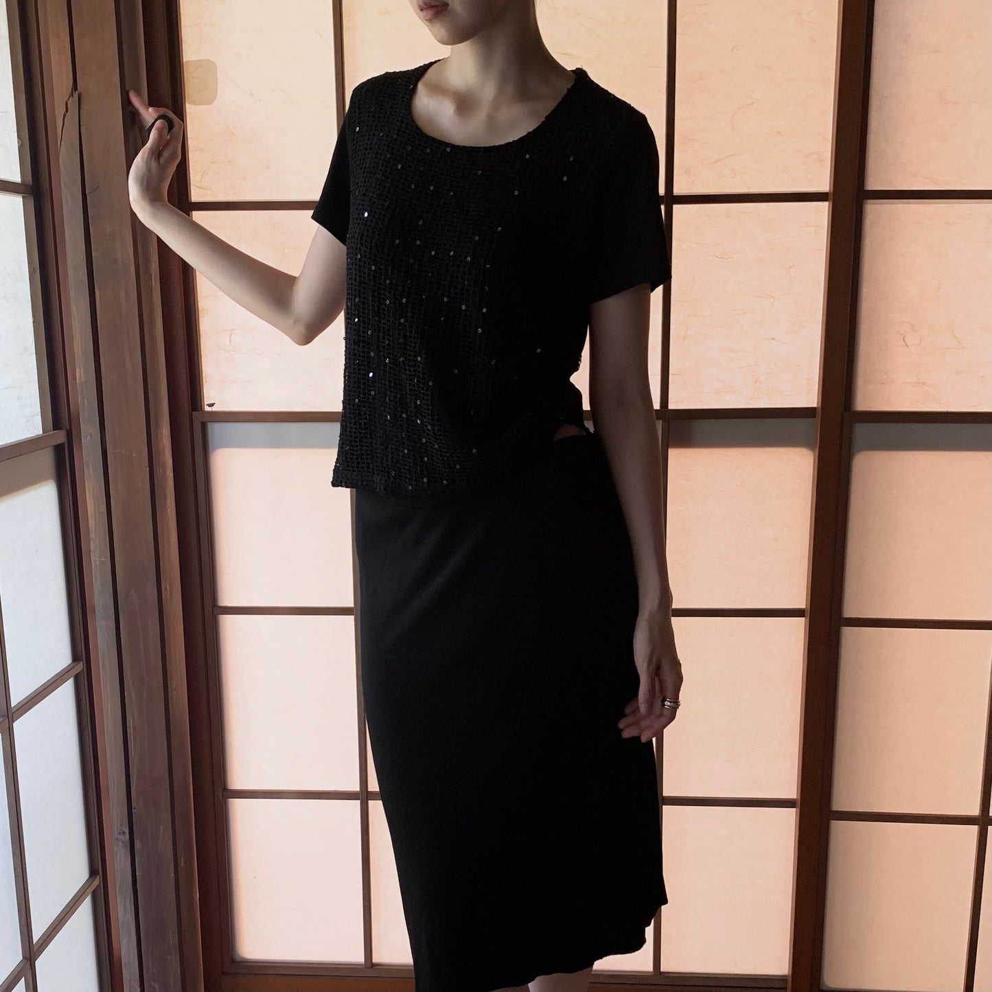 black mesh&sequins tops