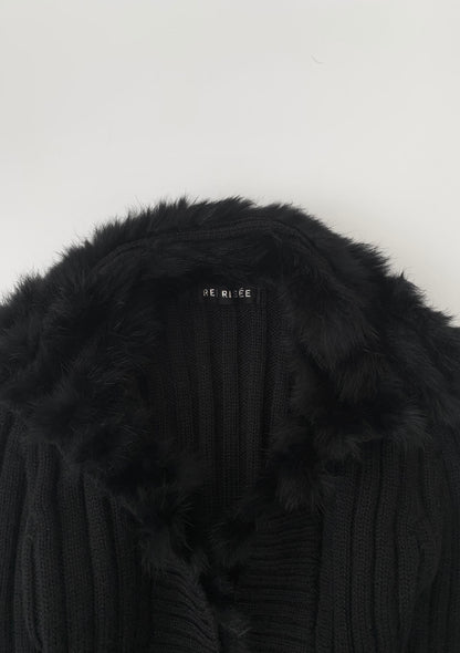 black fur knit short cardigan