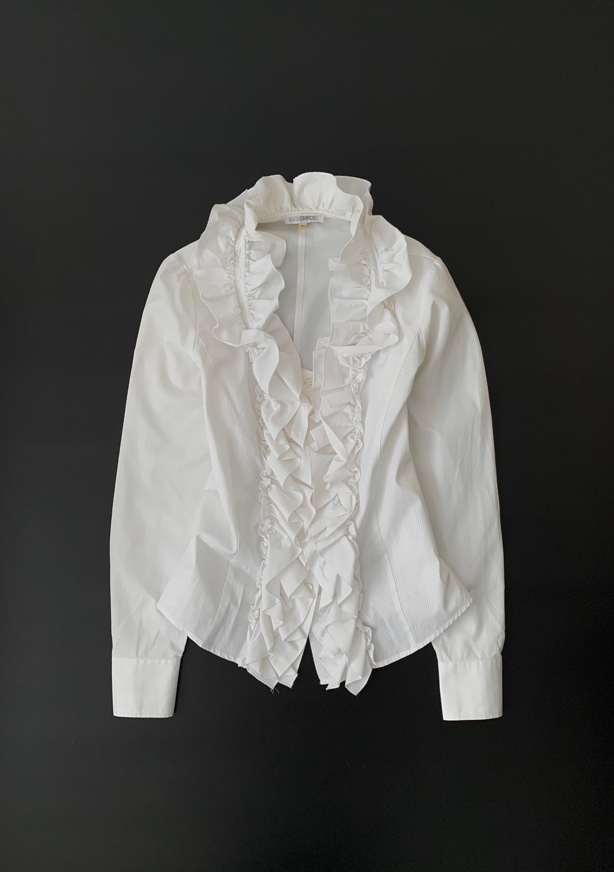 white pinstripe frill blouse