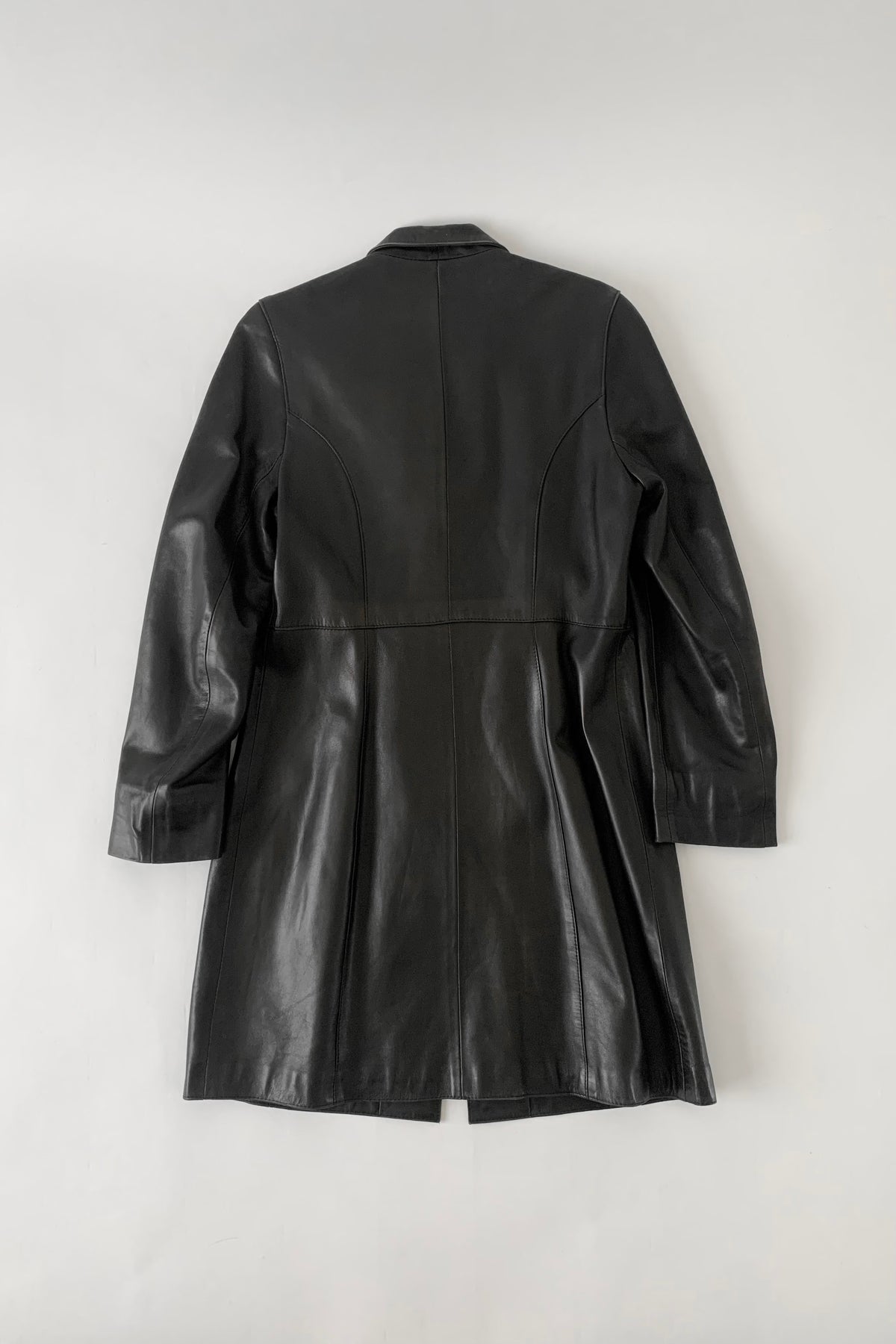 black aging leather coat