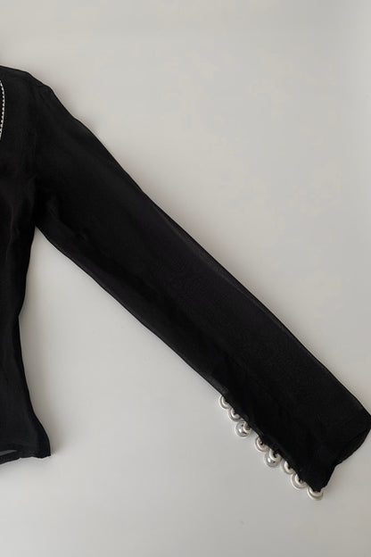 black sheer white buttons shirt