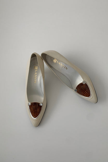 LANVIN ivory python design heels