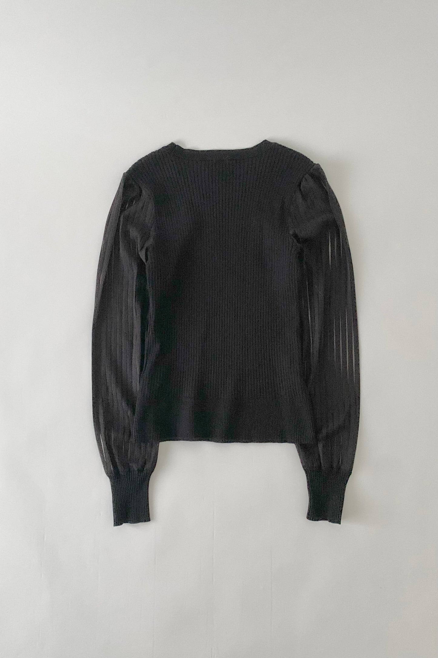 DKNY black sleeve sheer stripe knit tops