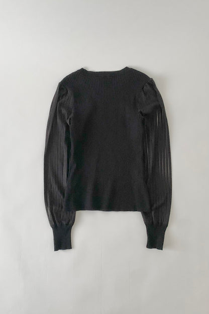 DKNY black sleeve sheer stripe knit tops