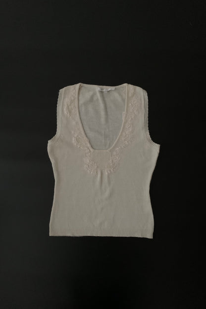 ivory flower sequins knit vest