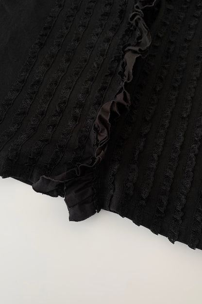 black frill buttons cotton cardigan