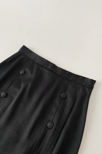 black satin double buttons skirt