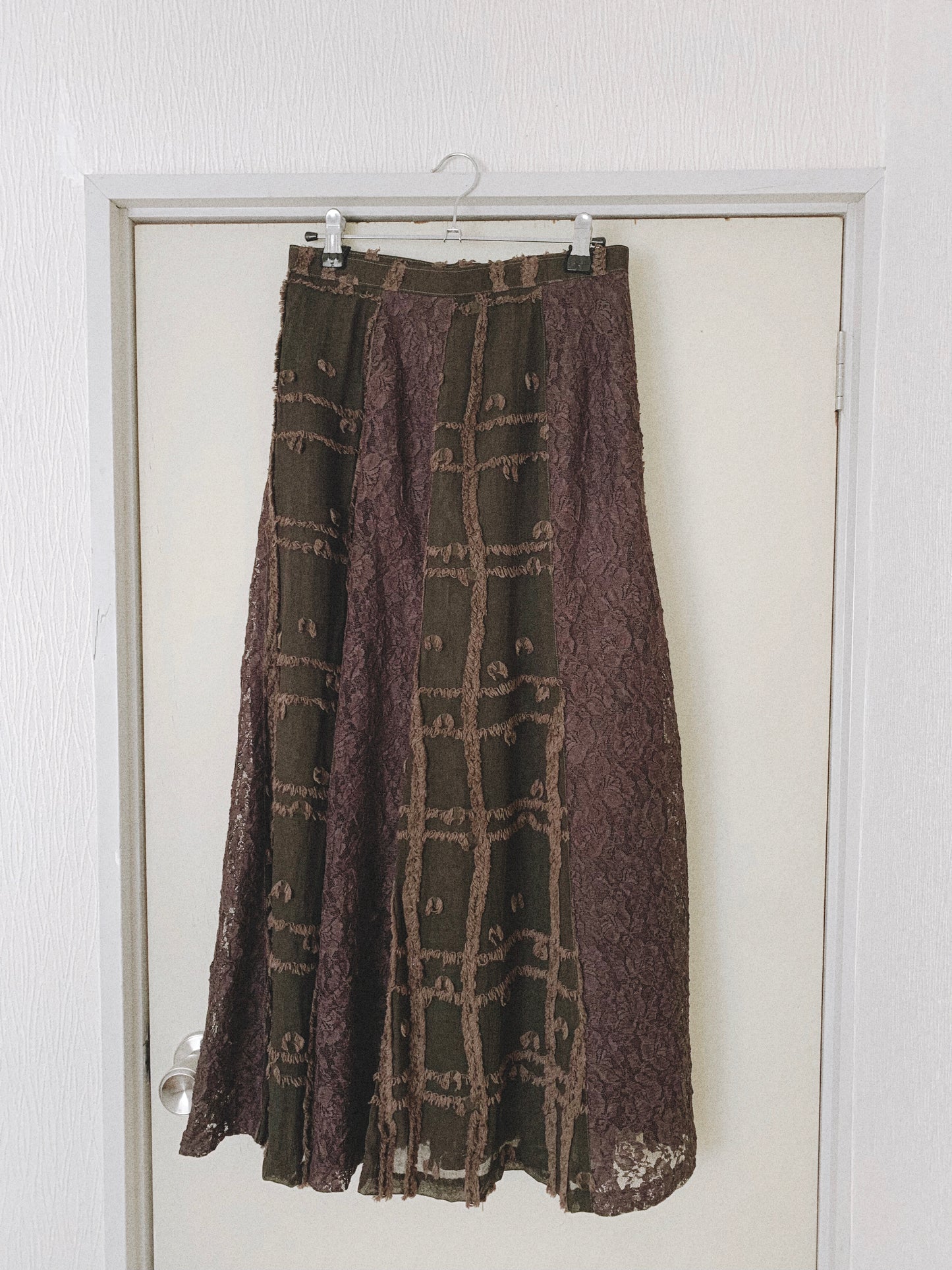 brown lace fringe long skirt