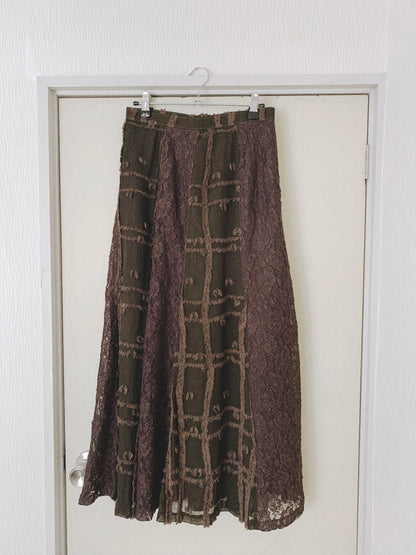brown lace fringe long skirt