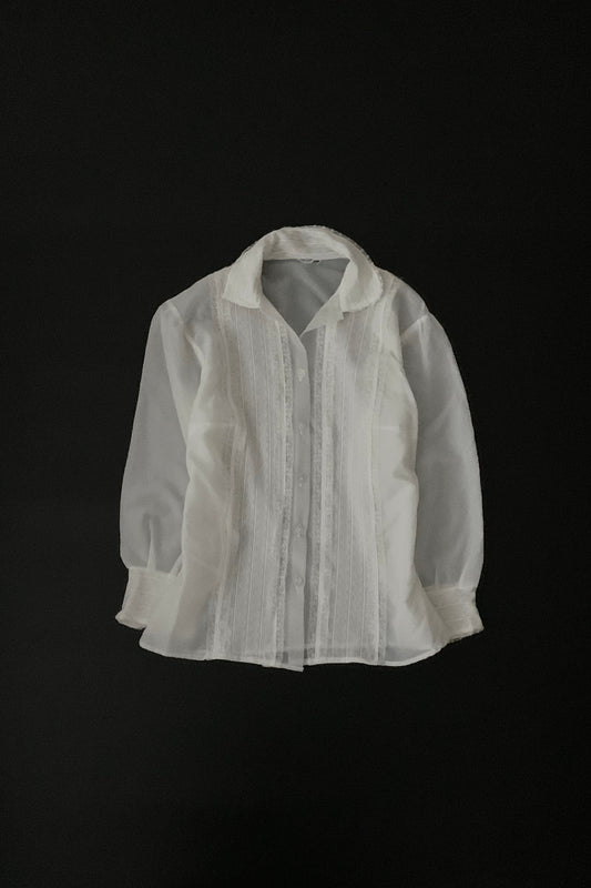 white multi buttons sheer chiffon  blouse