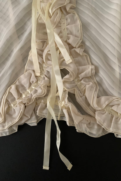 pale beige center frill ribbon cardigan