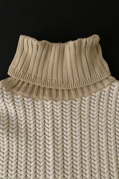 beige herringbone high neck knit vest