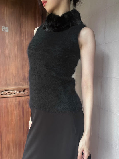 black angora fur neck vest