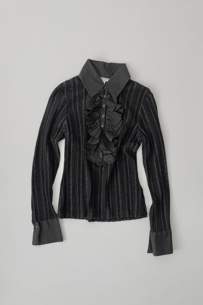 France  black see-through frill  blouse