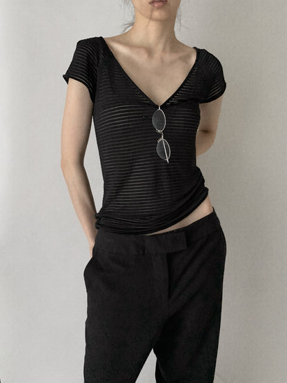 ARMANI black sheer stripe tops