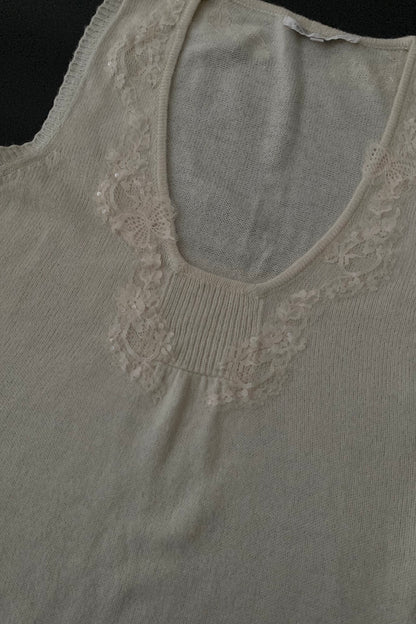 ivory flower sequins knit vest