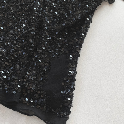 black sequins silk organzy tops