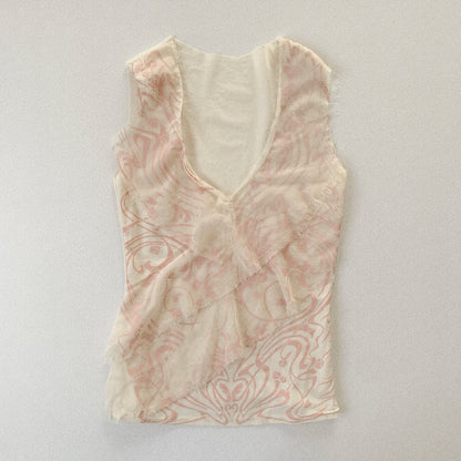 pink beige chiffon design tops