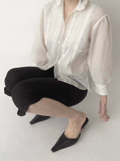white multi buttons sheer chiffon  blouse