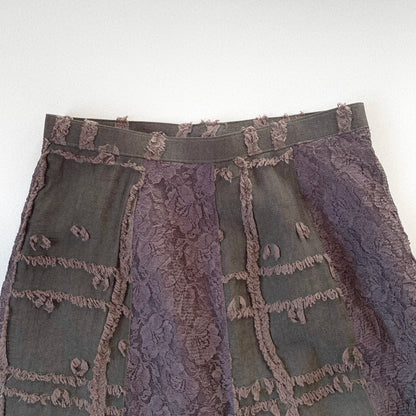 brown lace fringe long skirt