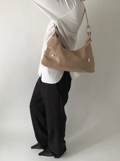 LONGCHAMP camel brown leather silver pointed bag