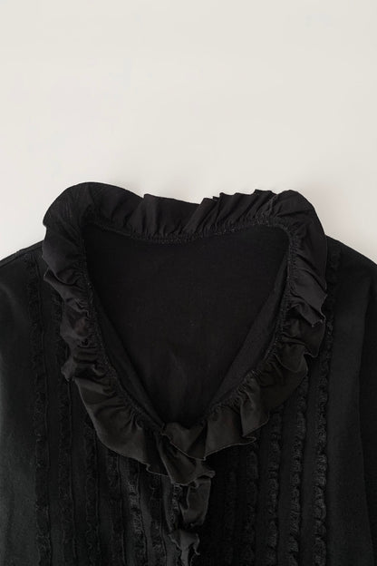 black frill buttons cotton cardigan