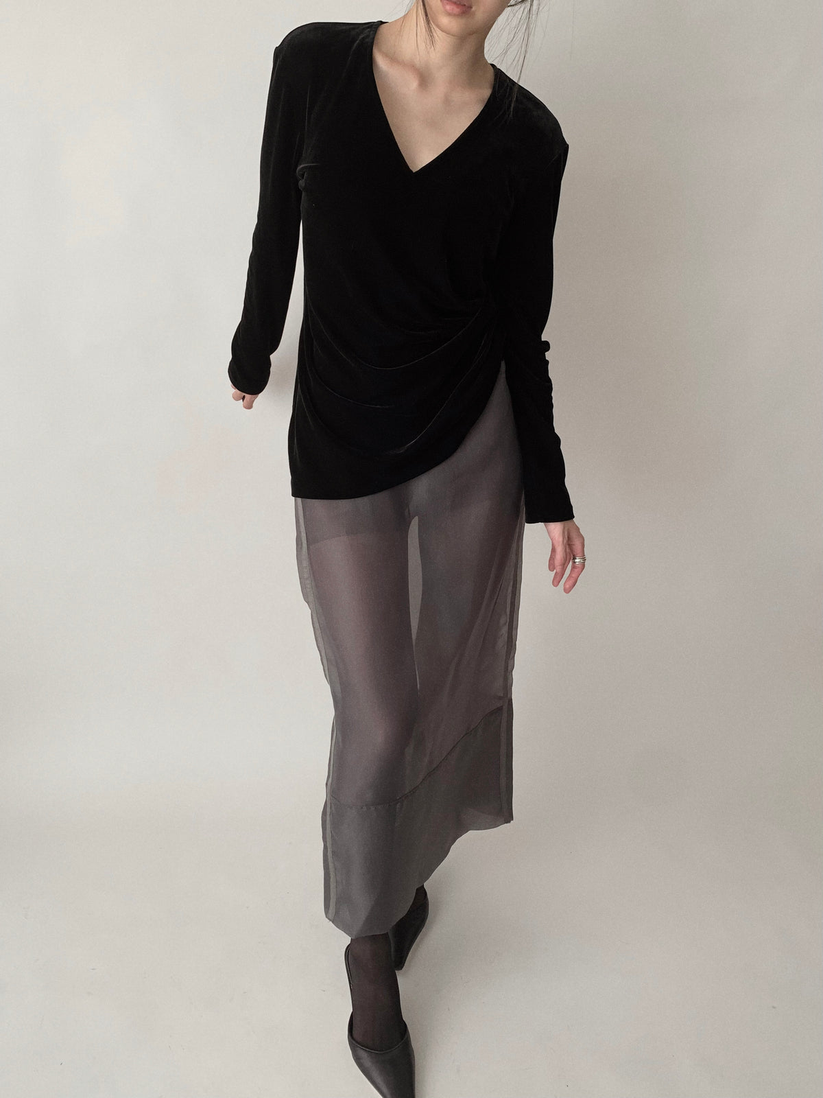 Ralph Lauren black v neck velours tops