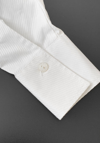 white pinstripe frill blouse