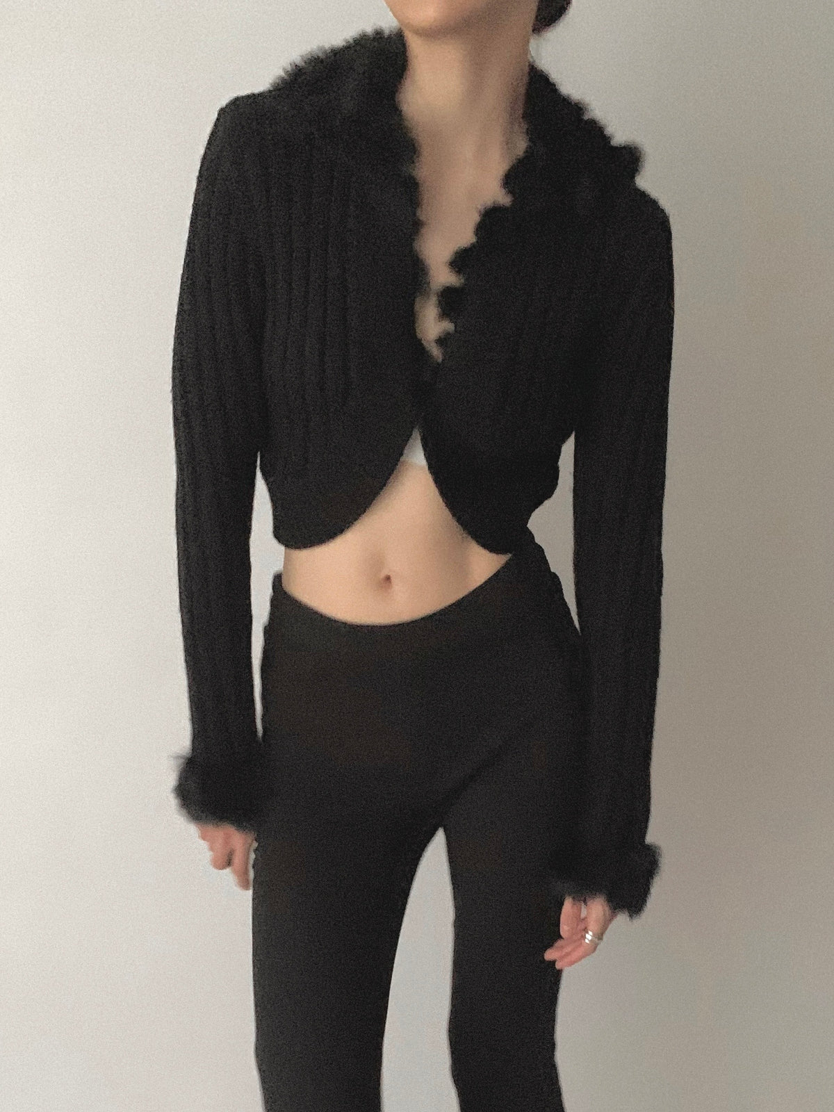 black fur knit short cardigan