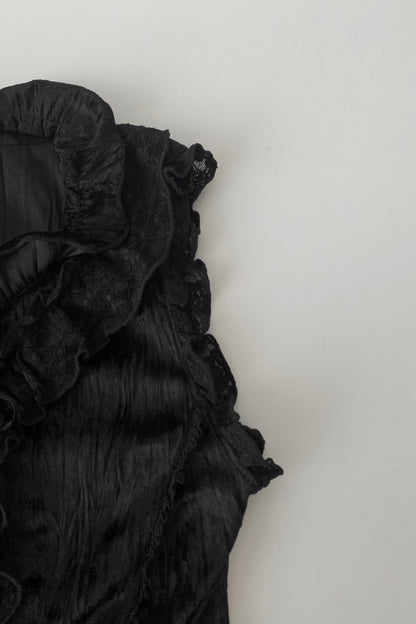 black velours frill vest