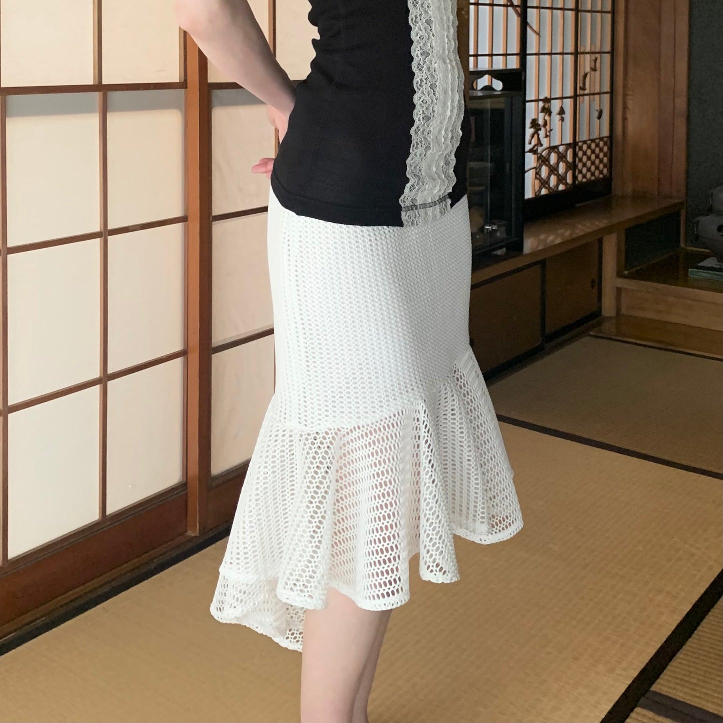 white mesh mermaid skirt