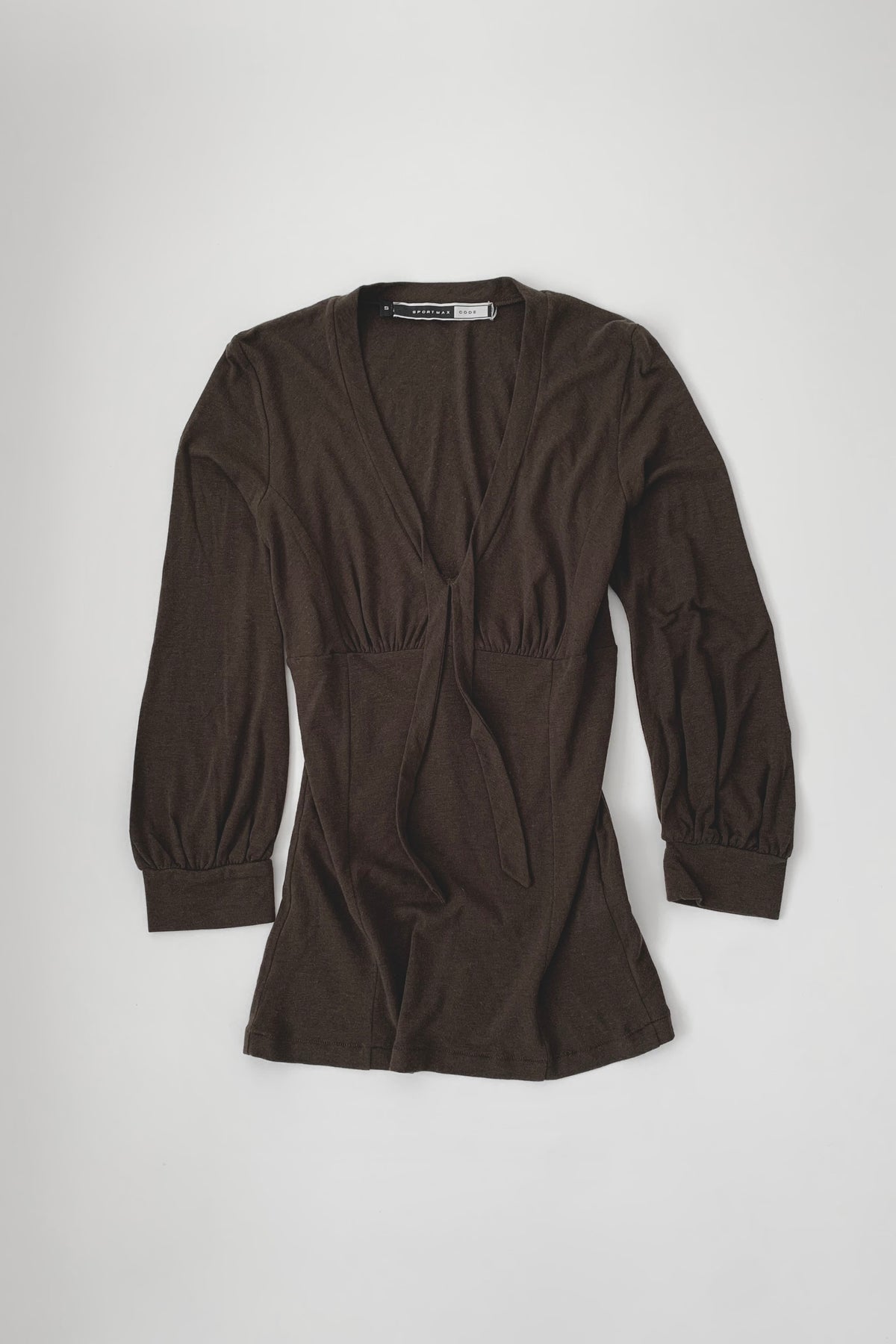 khaki brown v neck puff sleeve tops
