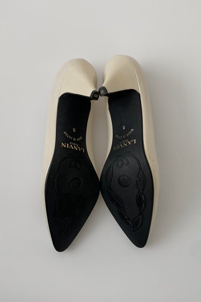 LANVIN ivory python design heels