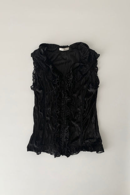 black velours frill vest