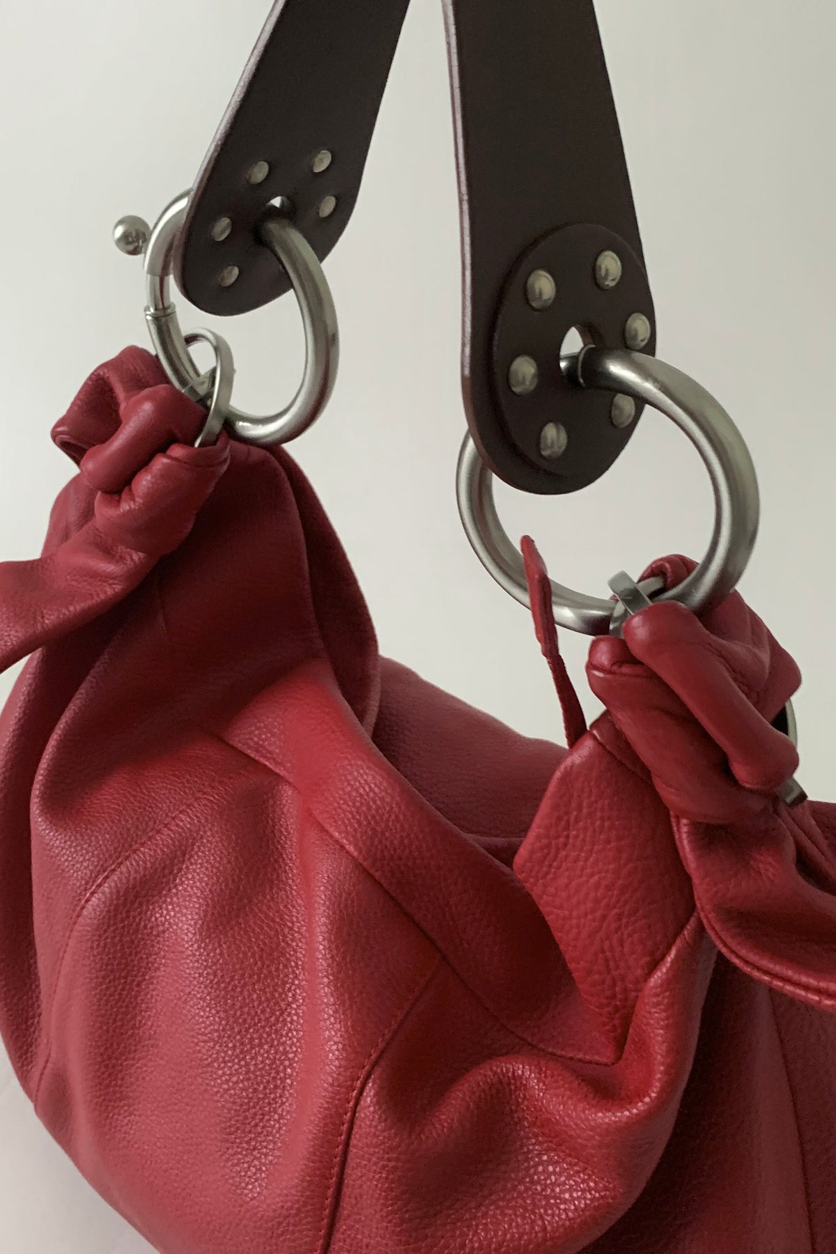 Italy red leather big size bag