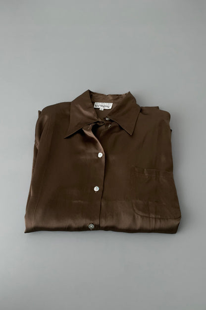 brown silk over sized shirt