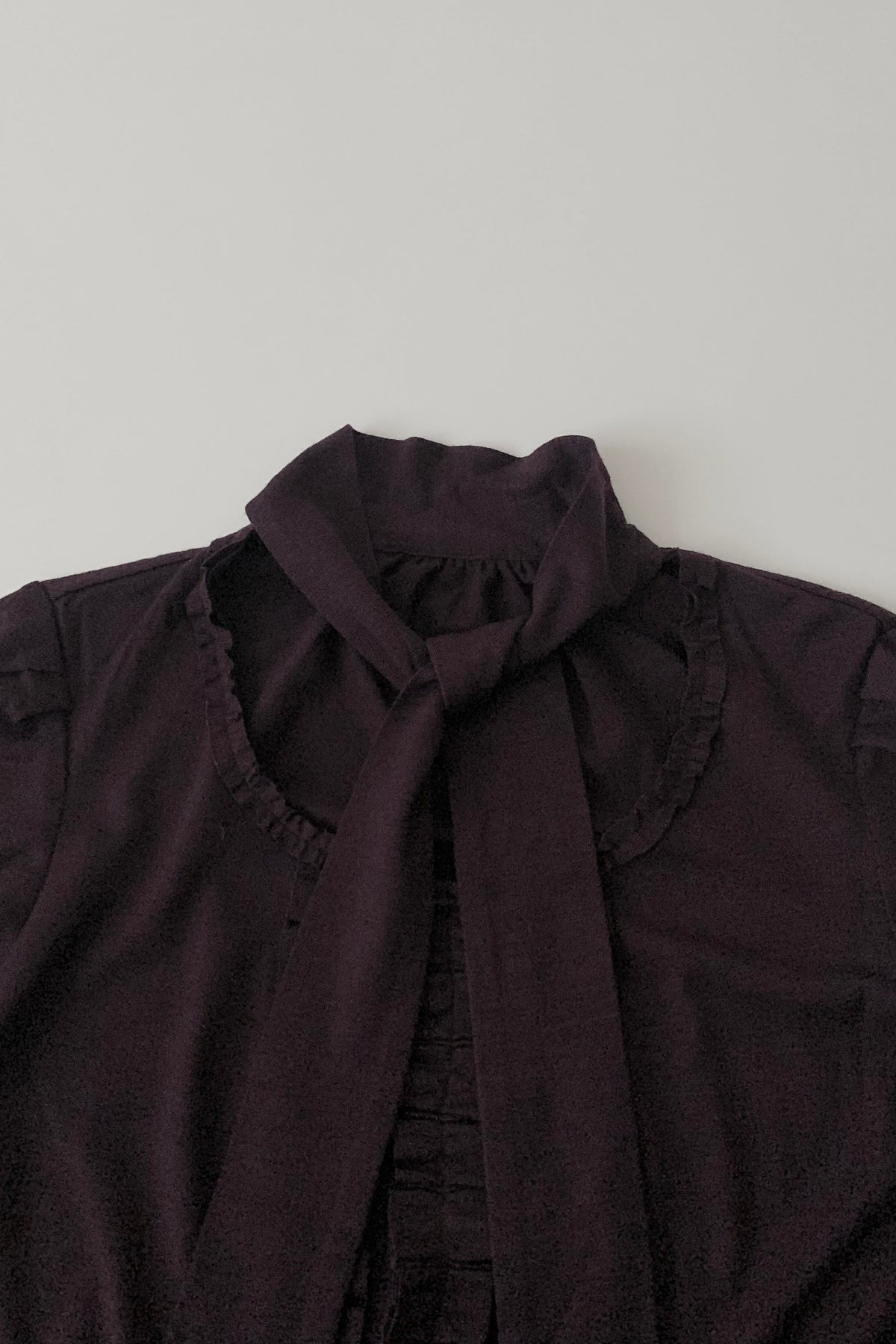purple tie frill wool blouse
